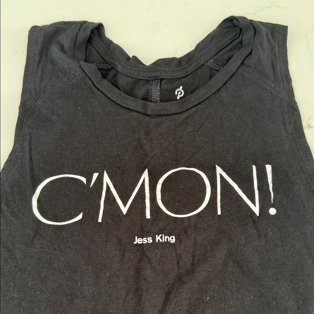 RARE Jess King Peloton Black Tank Top with White "C'MON!" Print
